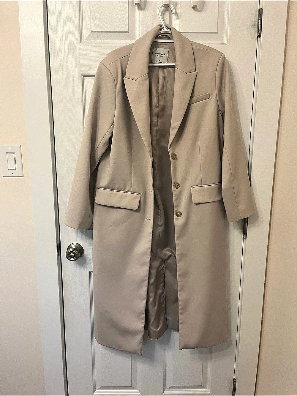 Abercrombie & Fitch Oversize Longline Trench Coat in Beige